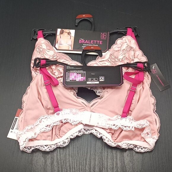 Women's Juniors' Color Pop Triangle Lace Bralette Bra 2 Pack, Size M - Picture 2 of 7